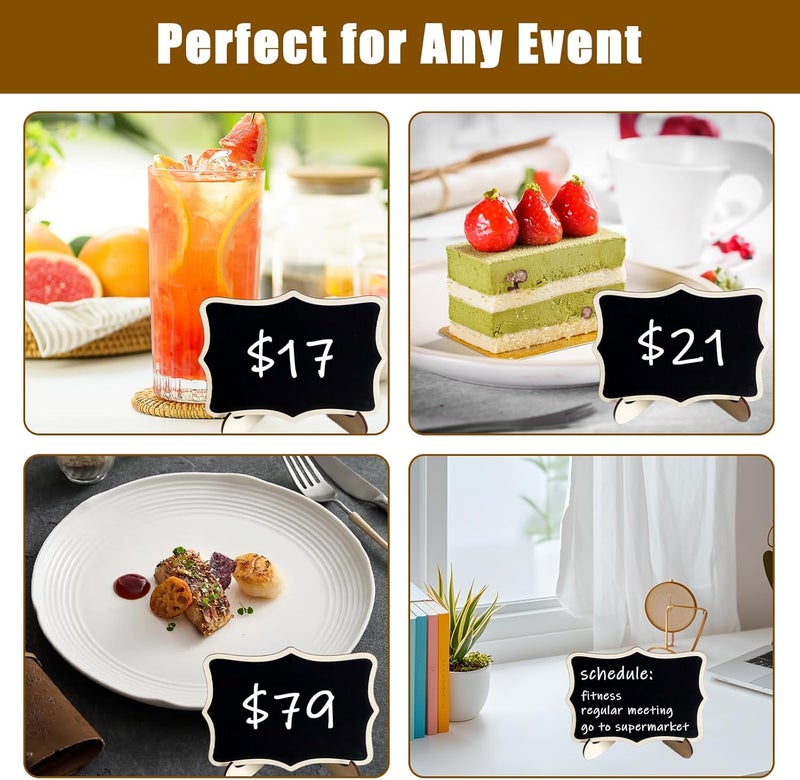 Bolsdoic 10PCS Mini Chalkboard Signs, Framed Small Chalk Board Food Labels with Easel Stand, Reusable Writable Blackboard with 2 Chalks, Wood Place Cards for Weddings, Birthday Parties, Buffet (Flower) - Image 5